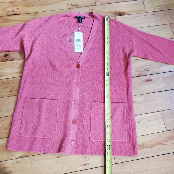 Eileen Fisher Organic Linen Crepe Stretch Boyfriend Cardigan "Coral" - Picture 7 of 10